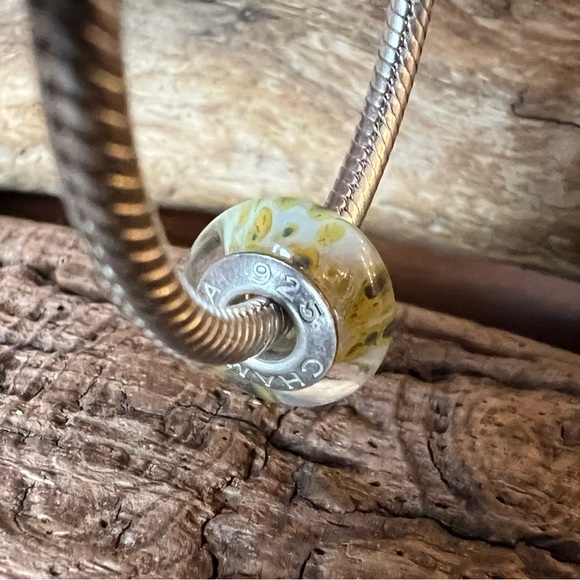 New Authentic Chamilia Charm Whimsical Sea Murano Bead Silver Yellow Green White - Picture 3 of 4